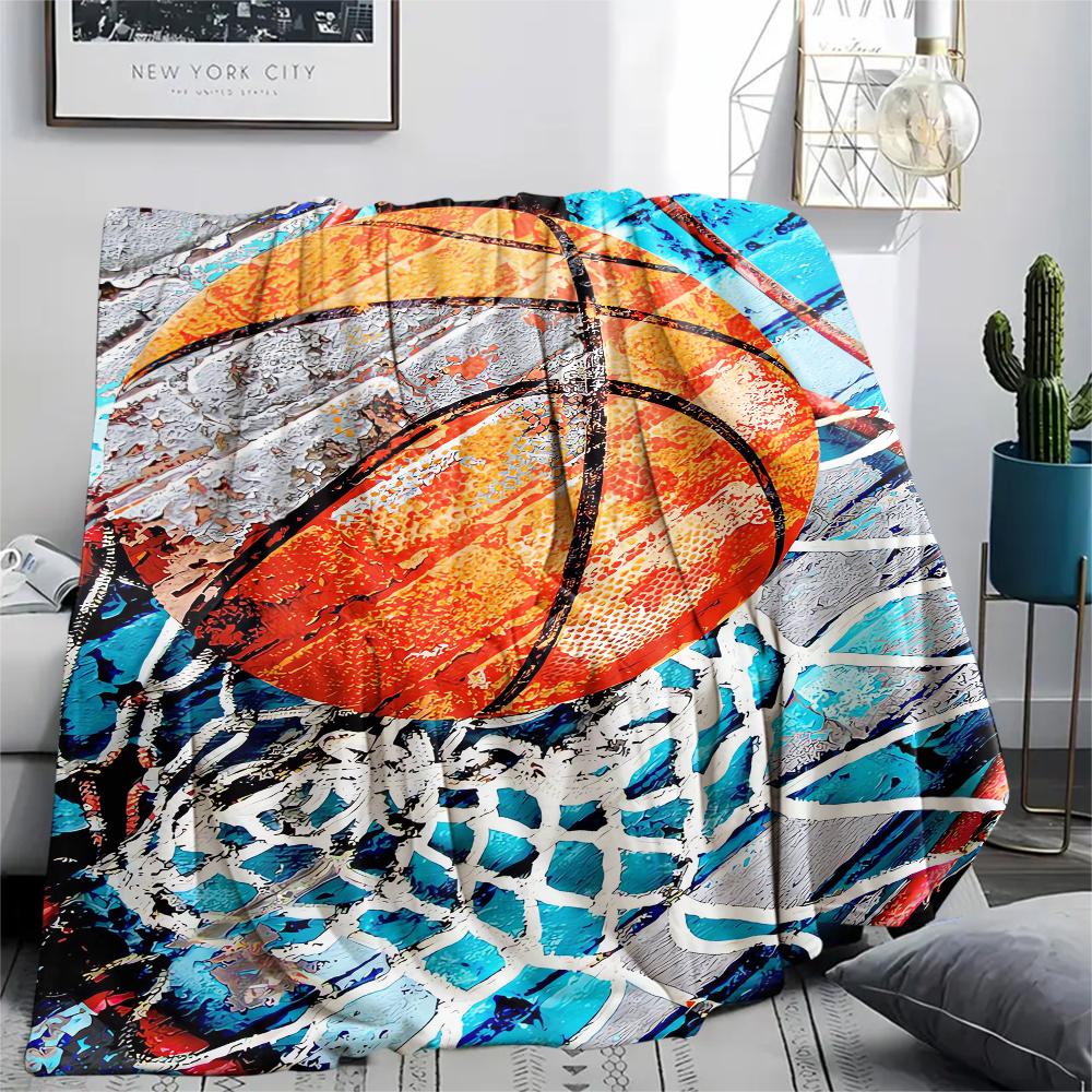 1Pc Basketball Print Flannel Blanket, High Quality Comfortable for All Seasons, Home Decor, Warmth and Comfort, Perfect for Christmas Gifts