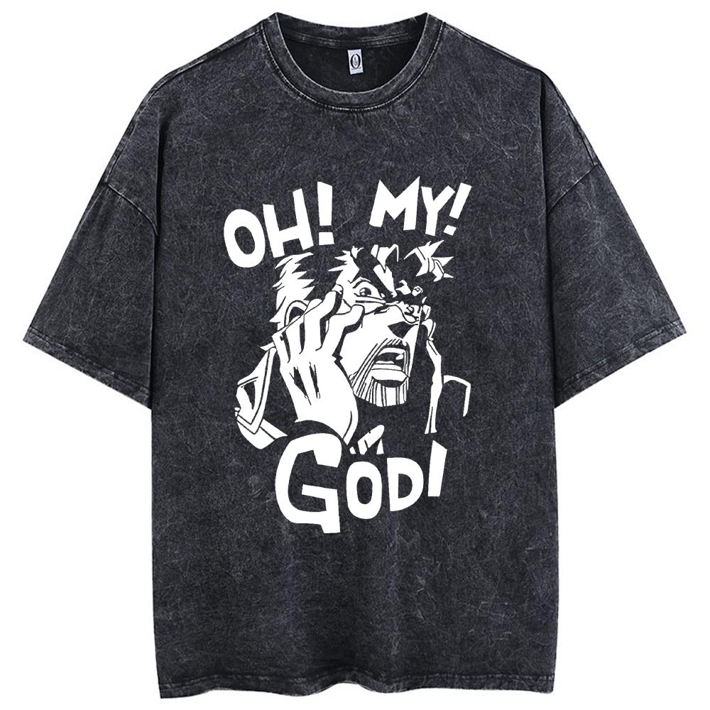 Yk Washed Tshirts For Men Anime JoJos Bizarre Adventure Short Tshirts Women Tops Graphic Printed TShirt Short Sleeve Unisex