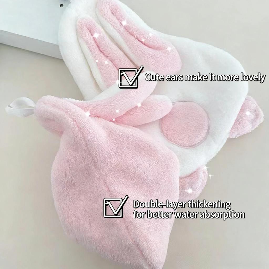 Soft Coral Fleece Hand Towel,Cute Rabbit Pattern,Thick and Absorbent Material,Hanging Hand Towel,Bathroom and Kitchen Towel.