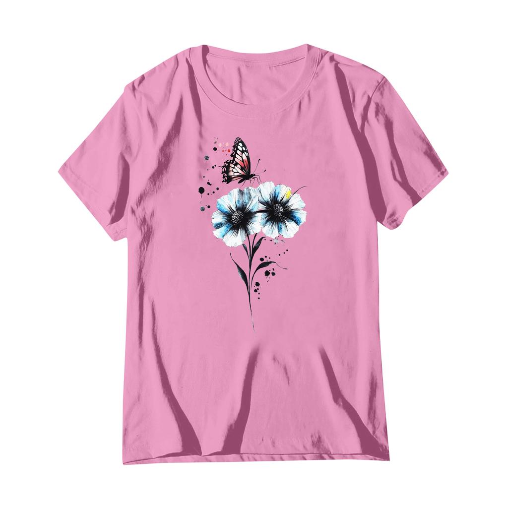 Damska Moda Drukowana Casualowa Plisowana Koszulka Top z Krótkim Rękawem i Okrągłym Dekoltem