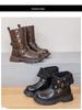 Retro Buckle Maillard Martin Leather Mid-Calf Boots for Girls - Foldable Shaft, Perfect for Travel