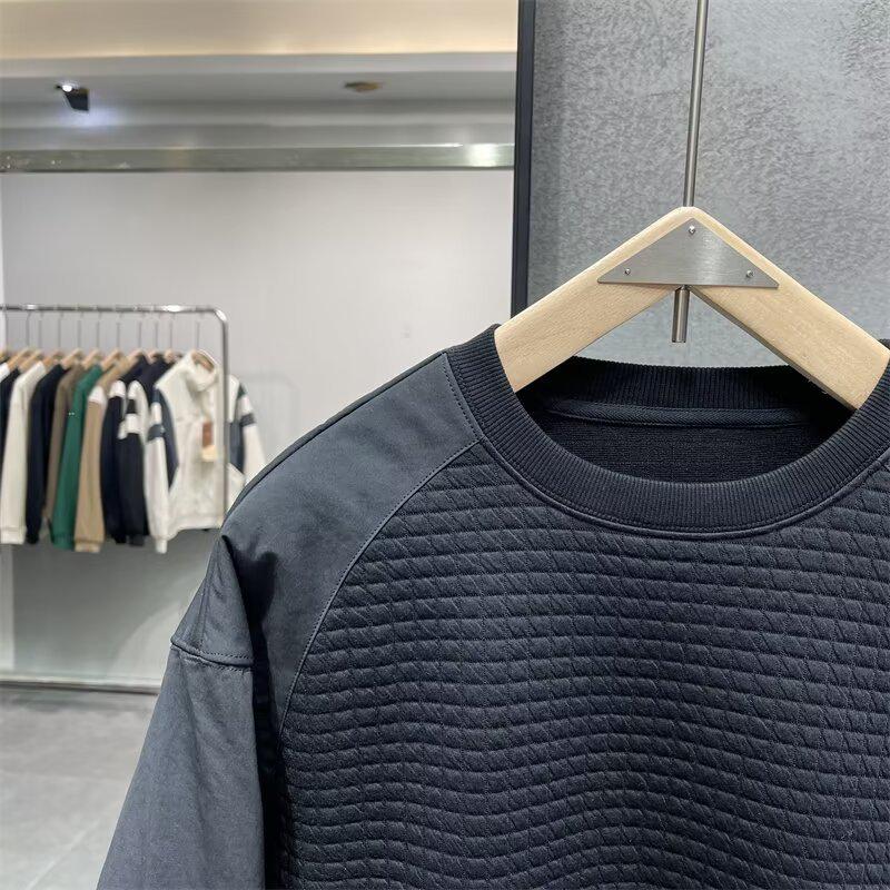 Pánská japonská retro vaflová mikina - Korejský styl, Módní ležérní volný střih, Pulovr s kulatým výstřihem