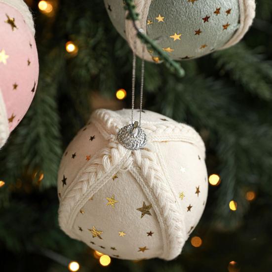 Starry Knit Christmas Ornaments Decorative Foam Balls DIY Craft Festive Tree Decor with Hanging Loop
