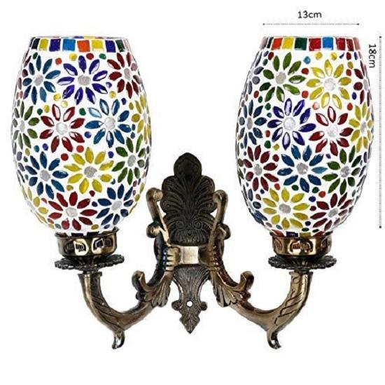 Handcrafted Double Dome Flower Design Glass Wall Lamp, Multicolour