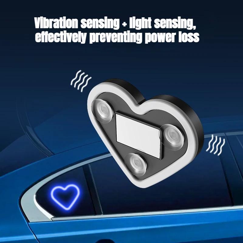 Automotive solar powered LED heart neon lights, car mounted wireless, interior triangular window atmosphere decorative lights