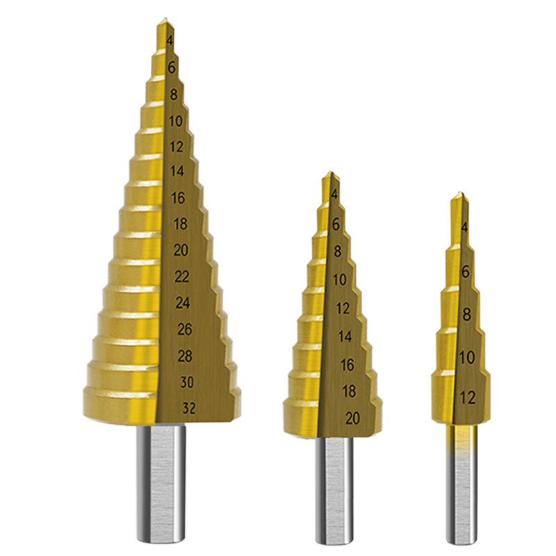 Stufenbohrer aus Stahl mit Dreiecksmuster für PVC, Holz und Metall – Verpackung im Stoffbeutel