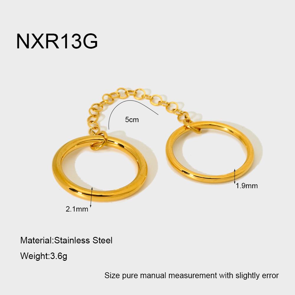18K Gold-Plated Stainless Steel Ring with Zirconia Chain - Waterproof, High-End Jewelry for Women