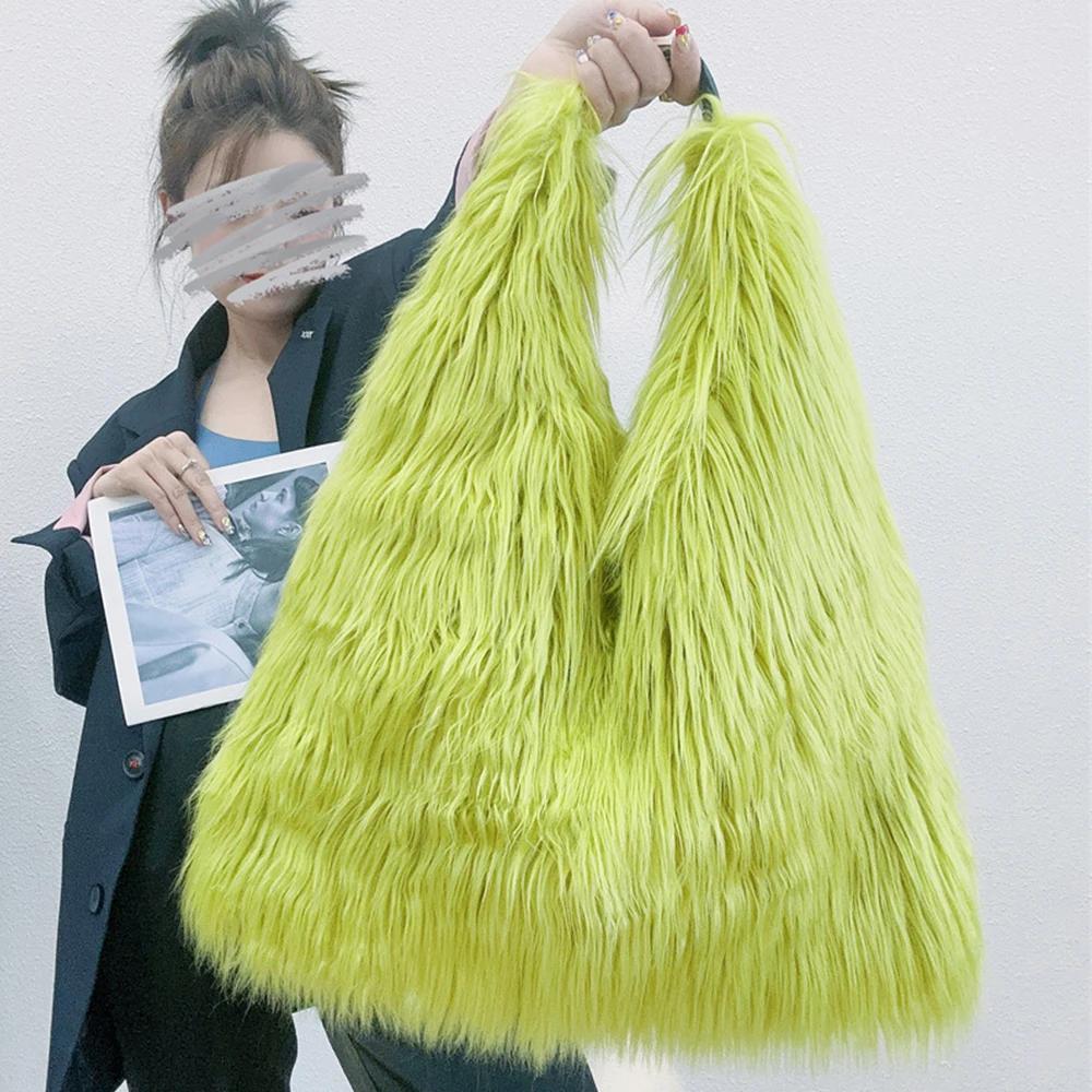 Luxuriöse Flauschige Plüsch Damen Umhängetasche Weiche Kunstpelz Taschen für Damen Übergröße Handtasche Winter Puffy Hobo Designer Shopper Tragetasche
