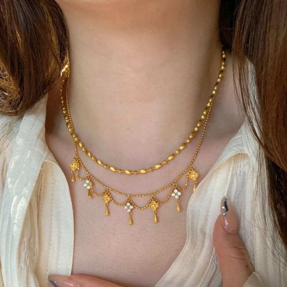 Luxury Four Leaf Clover Necklace Women Elegant Drop Tassel Diamond Vintage Princess Chain Collarbone Jewelry Gift