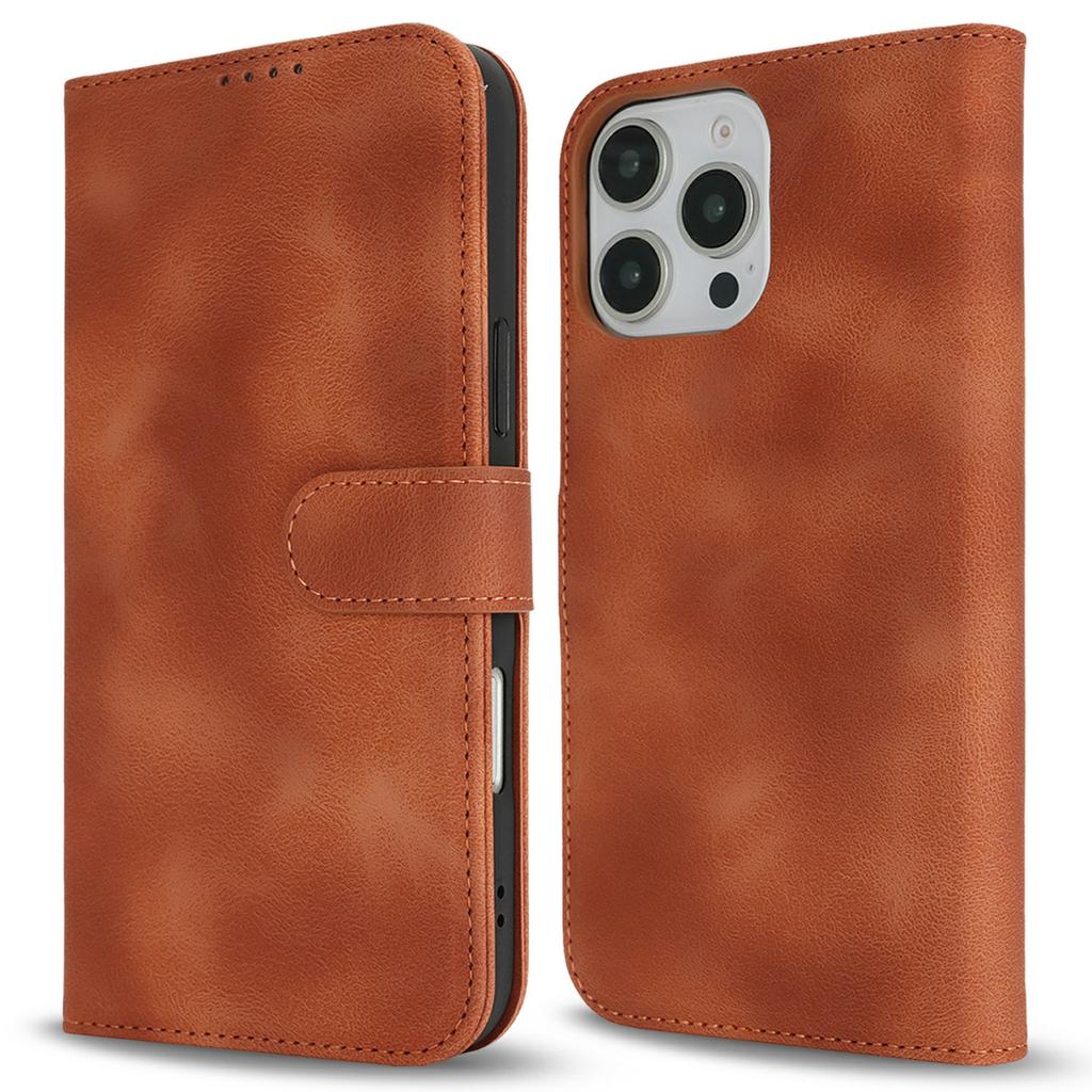 For iPhone 16 Pro Wallet Case Double Folded Edge Skin Touch PU Leather Flip Phone Cover