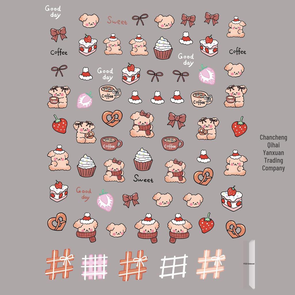 Patchwork Bear & Dora Adhesive Nail Stickers with Cute Heart and Camera Designs