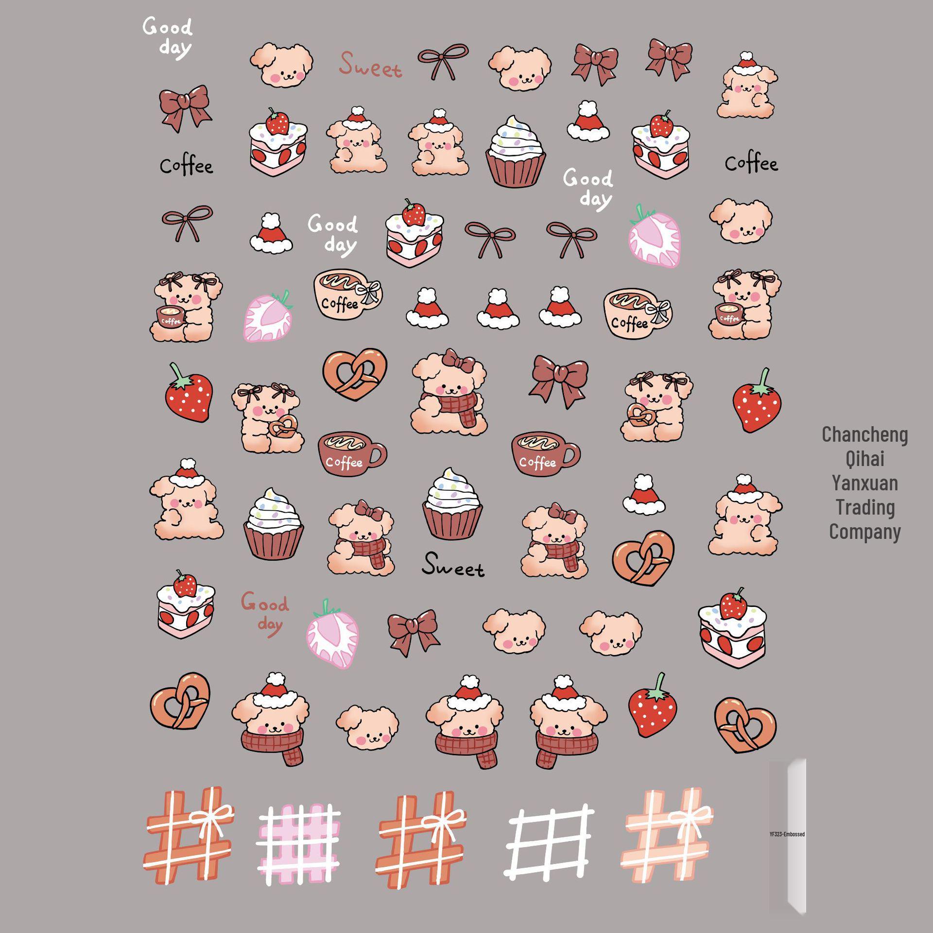 Patchwork Bear & Dora Adhesive Nail Stickers with Cute Heart and Camera Designs