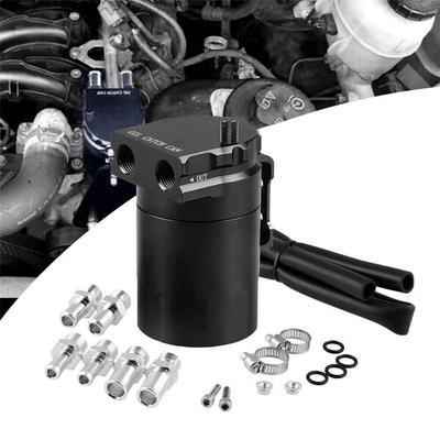 Black Aluminum Baffled Oil Catch Can Tank Reservoir Breather Kit with Fittings