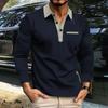 Spring Autumn Men's Polo Shirt Long Sleeve Turn Down Collar Fashion Patchwork Polos Men