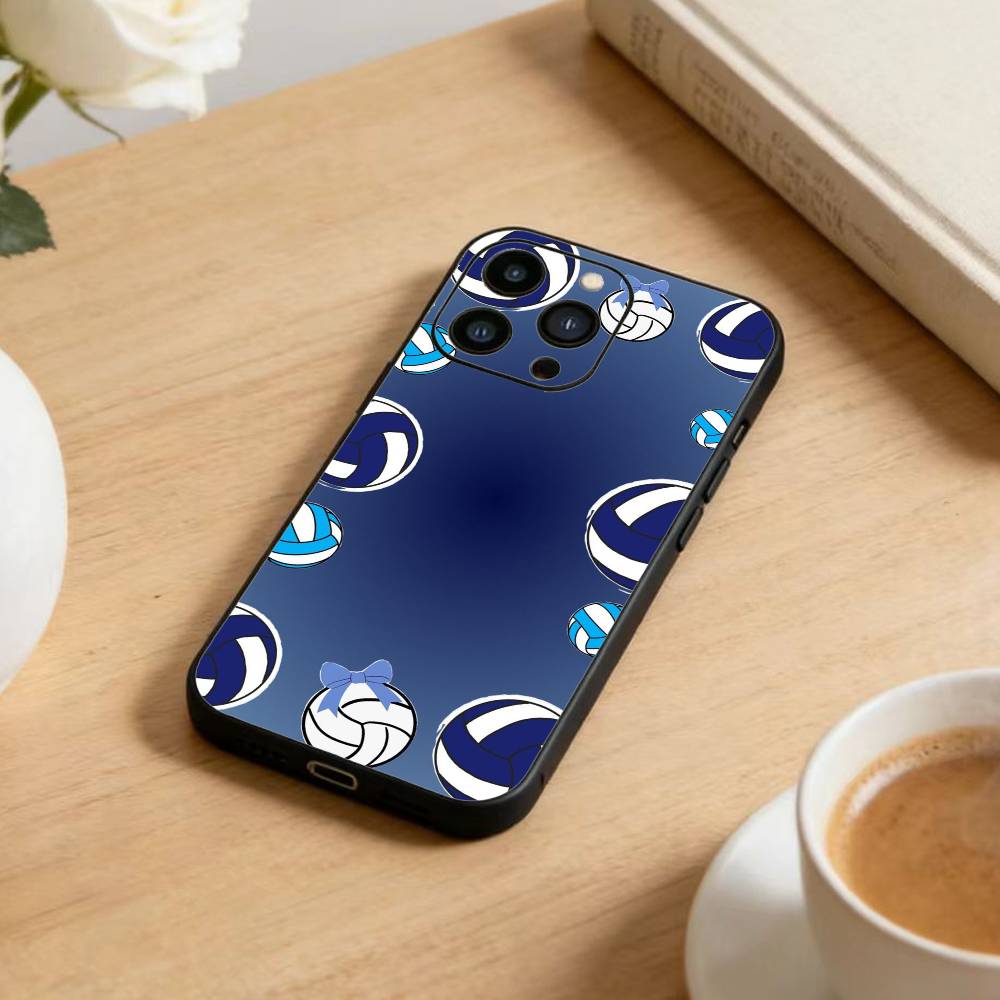 S-Volleyball Painted Phone Case For iPhone 16,15,14,13,12,17,Pro Max,Plus Silicone Black Case