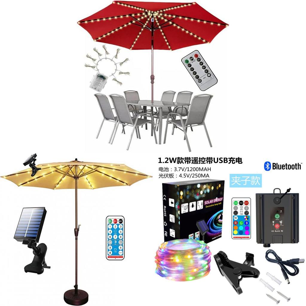 Ghirlandă Luminoasă pentru Umbrelă de Soare cu Telecomandă pentru Camping în Aer Liber și Decorarea Terasei