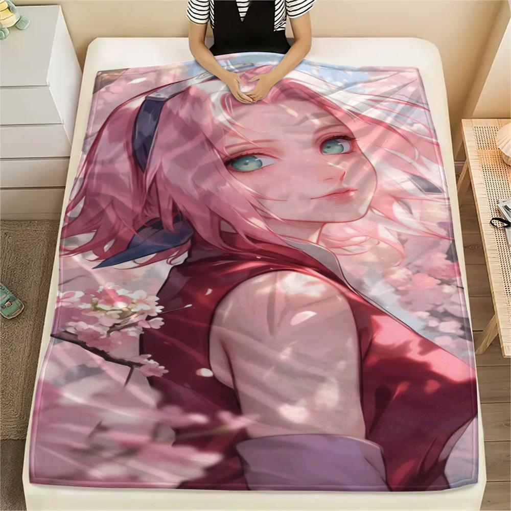 Sakura Haruno Warm Daily Necessity Flannel Blanket, Stylish Printed Cover for Bedroom, Sofa, Bed and Short Trip.-TING