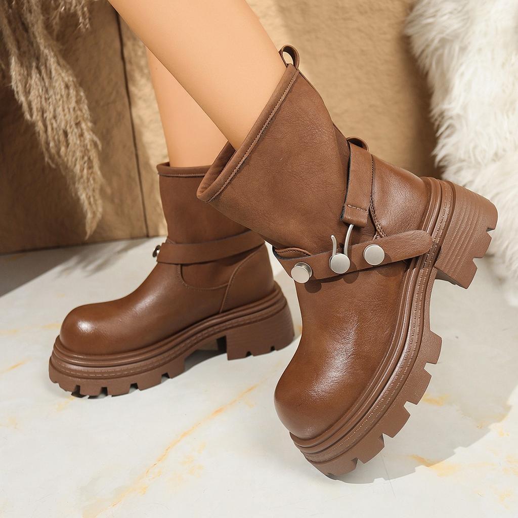British Style Platform Sole Martin Boots Women's 2025 Winter New Plus-size Muffin Round Toe Vintage Sleeve Booties