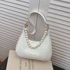 Pink Soft Leather Hobo Shoulder Bag For Women Elegant Style Underarm Bag With Pearl Decorated Chain And Wide Strap For Daily Use
