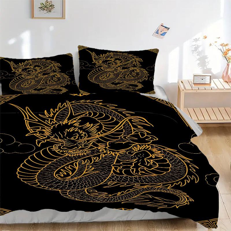 

3PCs Dragon Art Design Cover Set, Breathable Fabric, Machine Washable (1 Duvet Cover + 2 Pillowcases) (Without Quilt) yy250911127 135x200cm