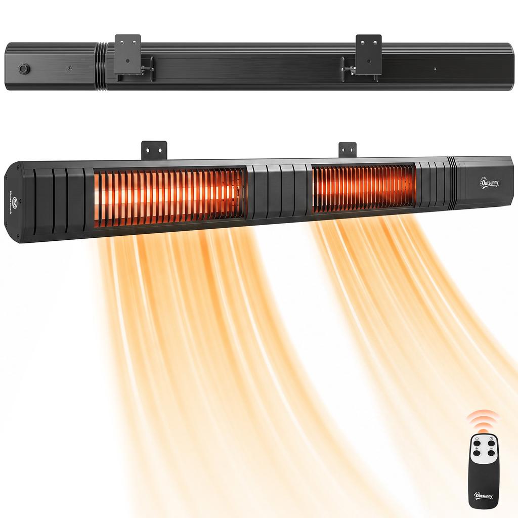 3000 W Electric Infrared Patio Heater, Wall Mounted IP65 Garden Heater with 9 Heat Settings, 24 H Timer, Black