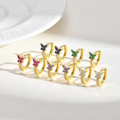 Vnox Gold Plated Copper Colorful Zirconia Butterfly Earrings for Women Girl, Classica White Crystal Stone Earrings Party Gifts