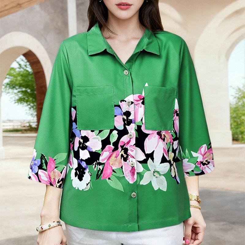 ZANZEA Women Casual Turn Down Collar Loose Half Sleeve Print Blouse