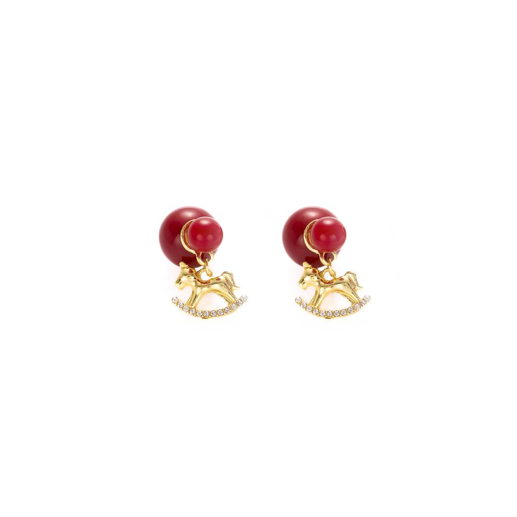 Pearl Pony Stud Earrings, High-End Fashion, Exquisite And Exquisite Personalized Women'S Earrings.
