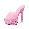 Fashion 15Cm Nightclub Sex Girl Shoes Waterproof Platform Roman Fish-mouth Lady Ultra-high Heel Slippers