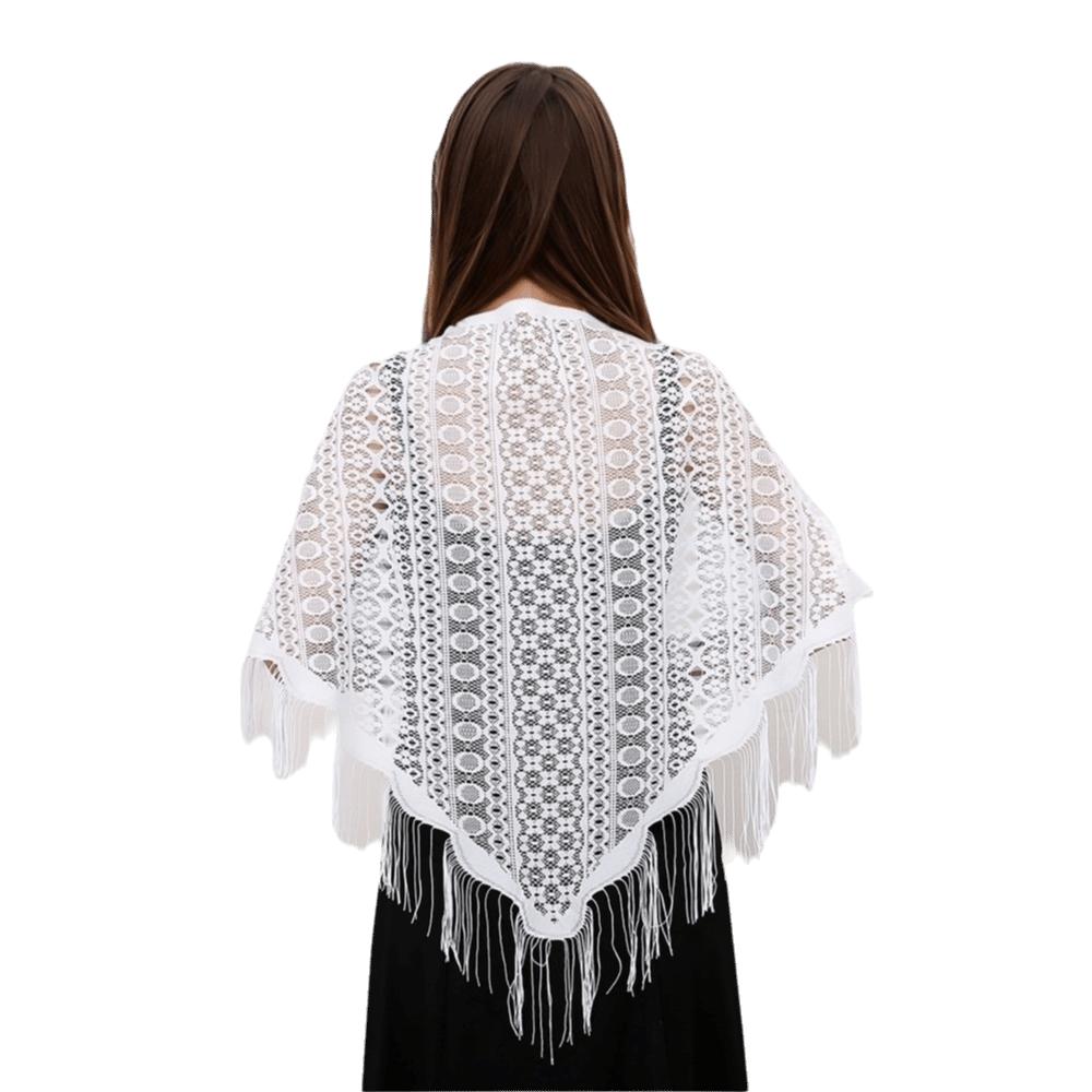 Polyester Lace Hollow Scarf Embroidery Mesh Scarves Elegant Tassel Triangle Shawl  Wedding