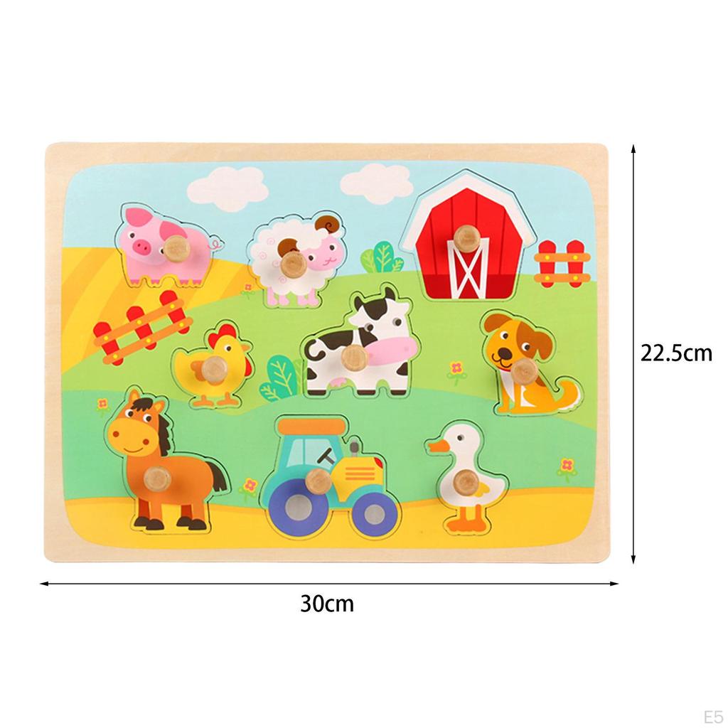 Wooden Peg Puzzle Educational Learning Puzzles Set Wood 3D Animal for 2 3 4 5 Years