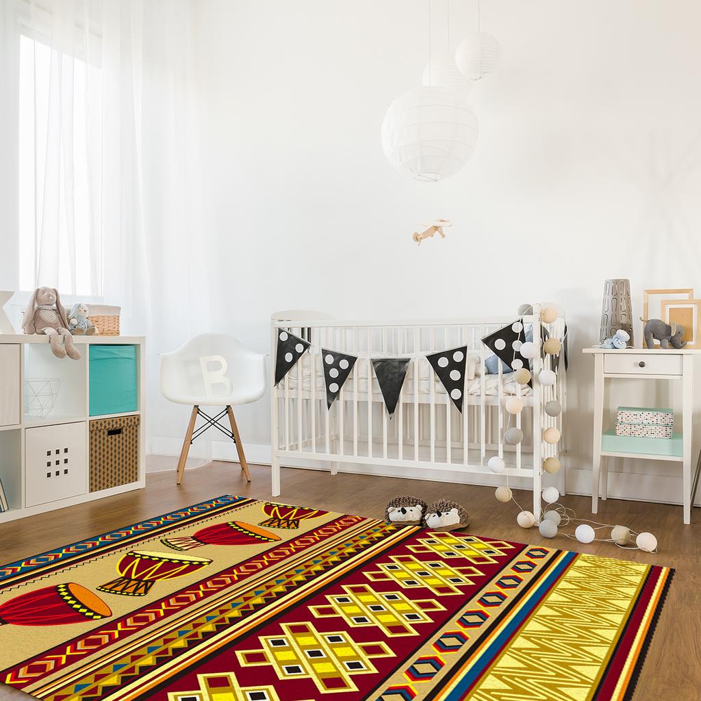 African Tambourine Geometric Lines Carpets for Living Room Anti-slip Carpet for Bedroom and Kitchen Floor Mats Home Decor Rug