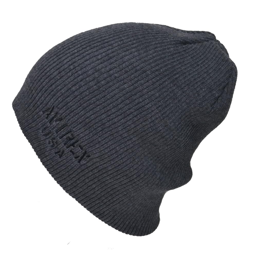 AVIREX Knit Cap Beanie Dark Ribbed with Embroidered (D-Type, Charcoal, Logo)