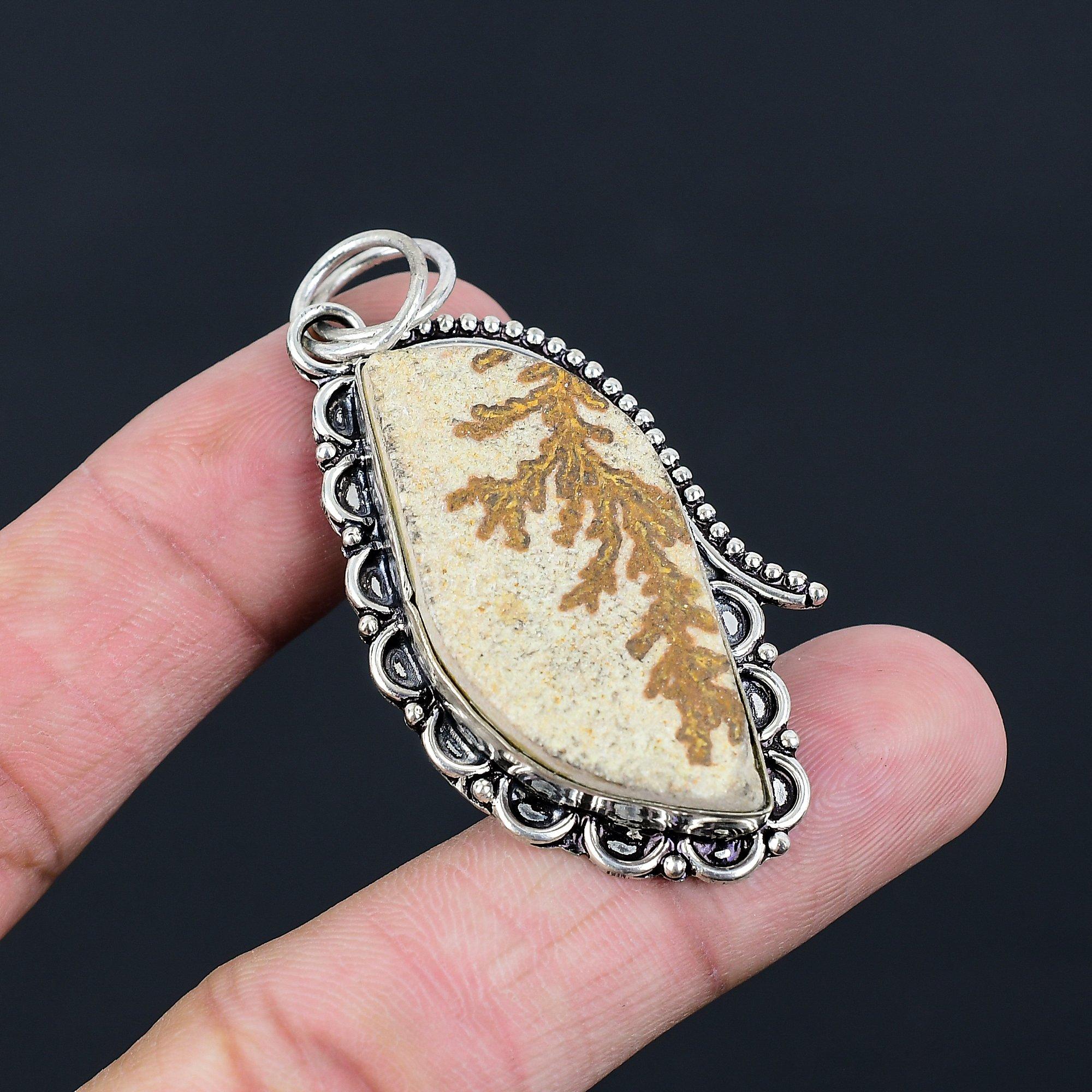 Natural Psilomelane Dendrite Gemstone 925 Sterling Silver Pendant For Women
