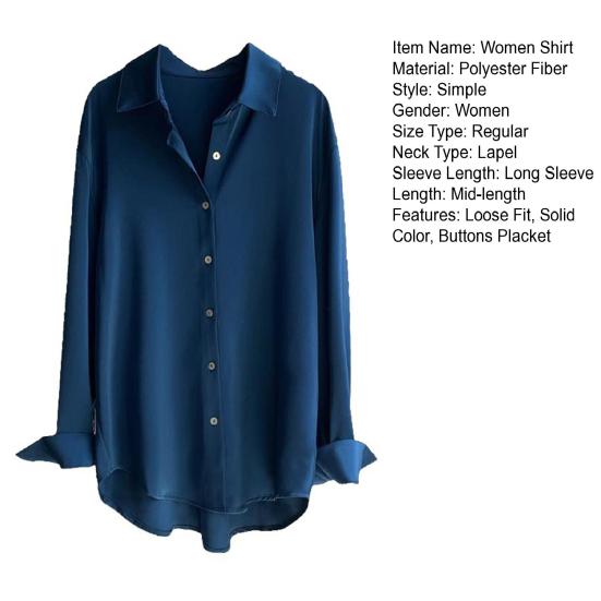 Women Shirt Lapel Long Sleeve Buttons Placket Casual Shirt Solid Color Commuter Style Tops
