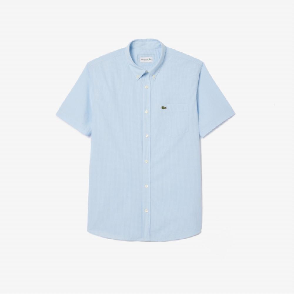 

LACOSTE Мужская рубашка из поплина в клетку с коротким рукавом [Синяя]