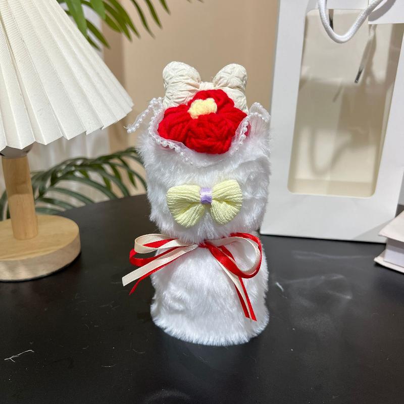 1 Pc Knitted Yarn Hand Woven Rose Bouquet Valentine s Day Artificial Flower Rose Bouquet Gift Box Creative Home Decoration красный