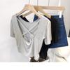 2026 summer new Korean version slim and thin machine cross beautiful back short bottom short sleeve T-shirt top women