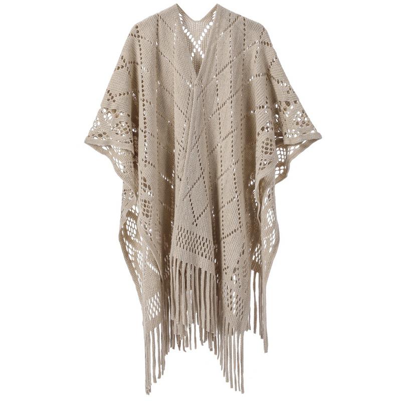 Autumn Winter Hollow Crochet Scarf Women Lady Layers Poncho Elegant Solid Tassel Shawl Scarve Capa Para Mujer Fashion Party New