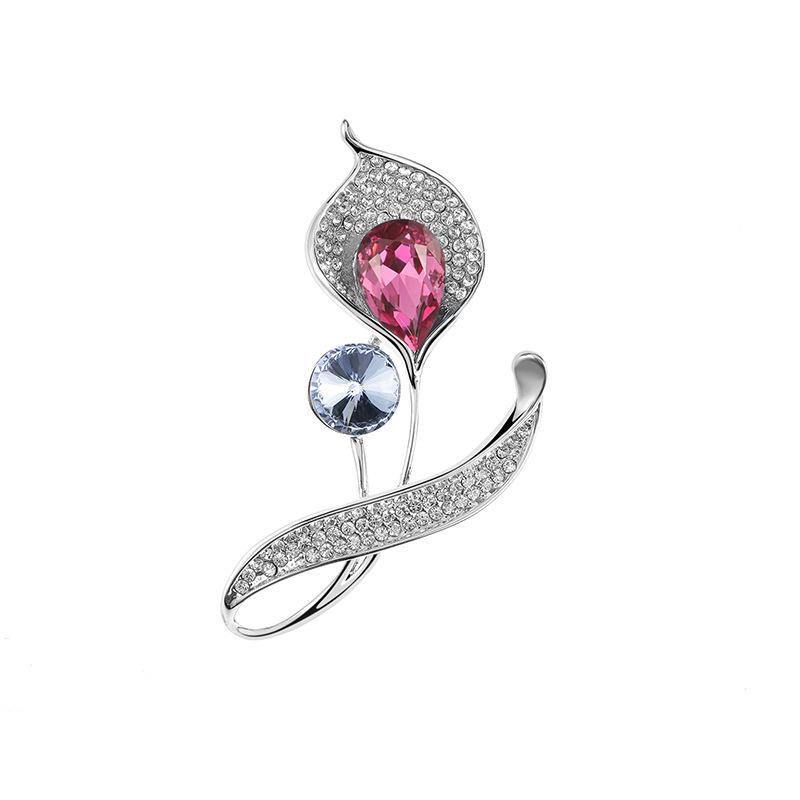 

Изысканная роскошная хрустальная брошь «Калла» - Высококачественная булавка для женского пальто и аксессуаров серебряный/ярко-розовый