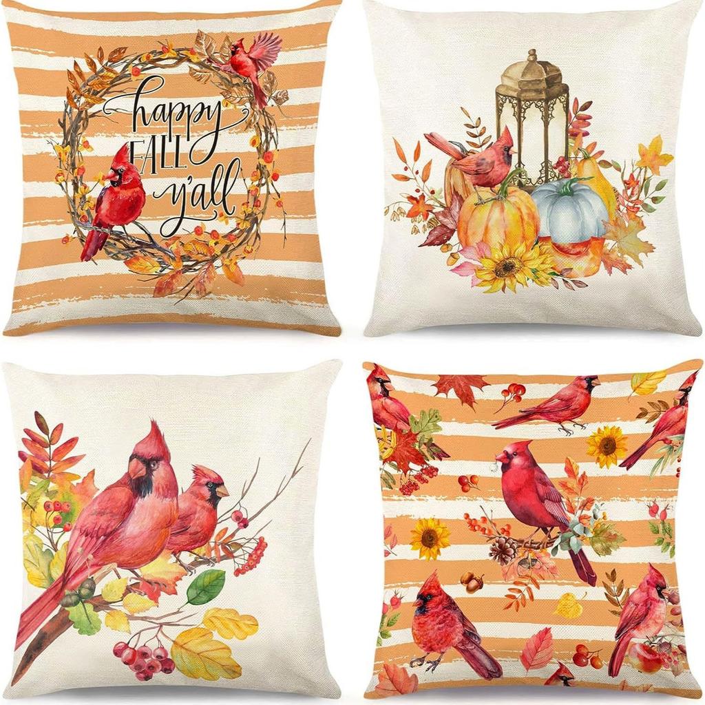 Autumn Harvest Sofa Pillow Pumpkin Decorative Cushion Small Animal Squirrel Print Cushion Cover Pillow Cover