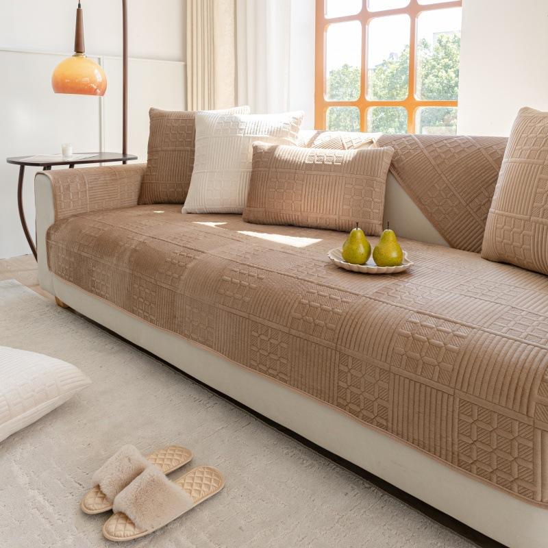 

Nordic Simple Solid Color Modern Plush Sofa Cushion Four Seasons Universal Embroidery Non-Slip Seat Cushion Dutch Velvet Sofa Cover Towel 70*70cm