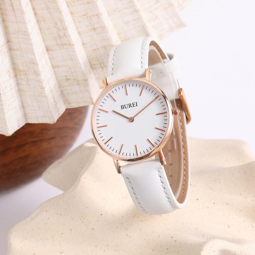 BUREI Women's Watch Analog Quartz Waterproof Mesh Band Stylish Brand Casual Popular Commute School Thin Lightweight Ladies Watch (White, White,