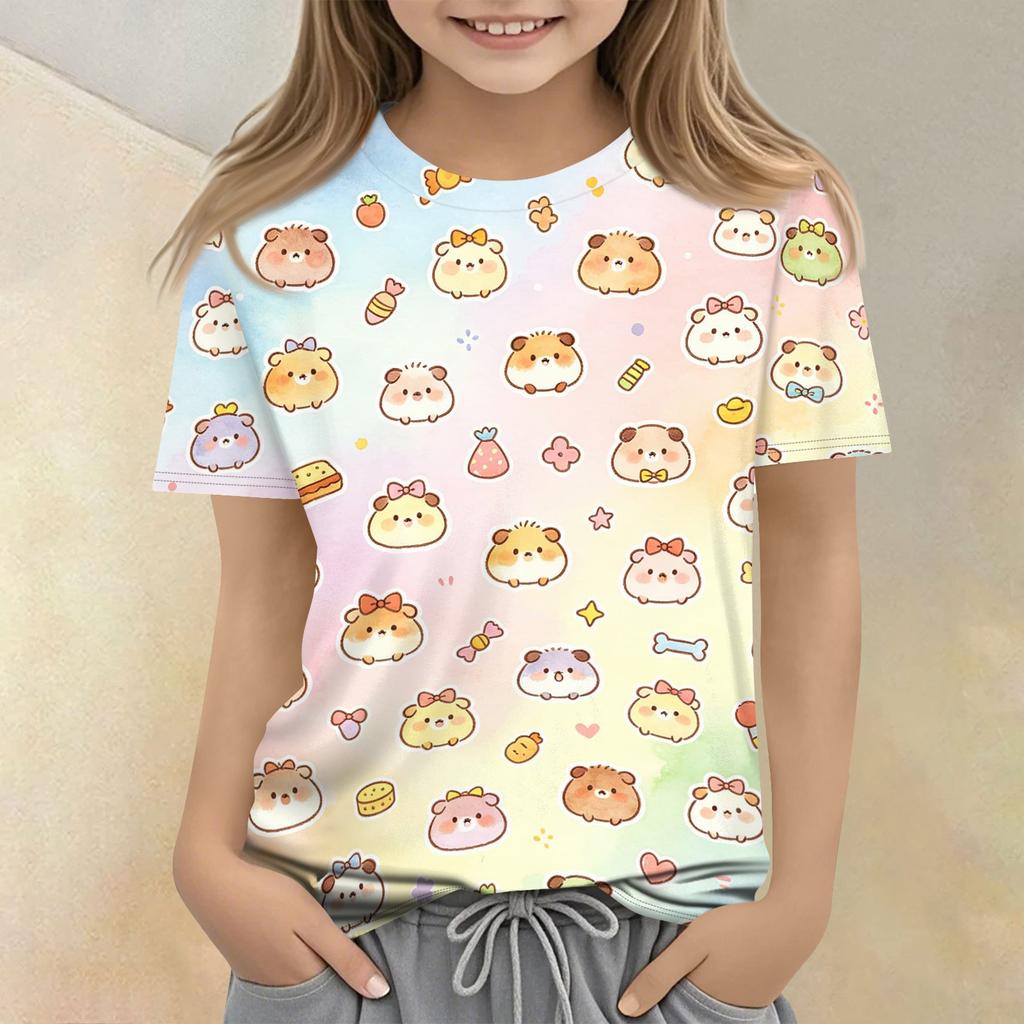 Kids Animal Print Short Sleeve T Shirt Casual Loose Fit Crew Neck Top Soft Comfortable Fabric Suitable for Everyday Wear