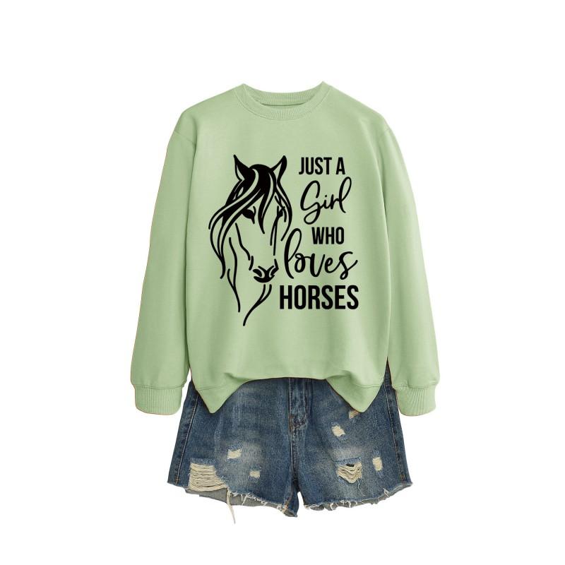 Womens Oversized Long Sleeve Hoodie Top With Horse Lover Graphic Print Cotton Blend Casual Sweatshirt Winter
