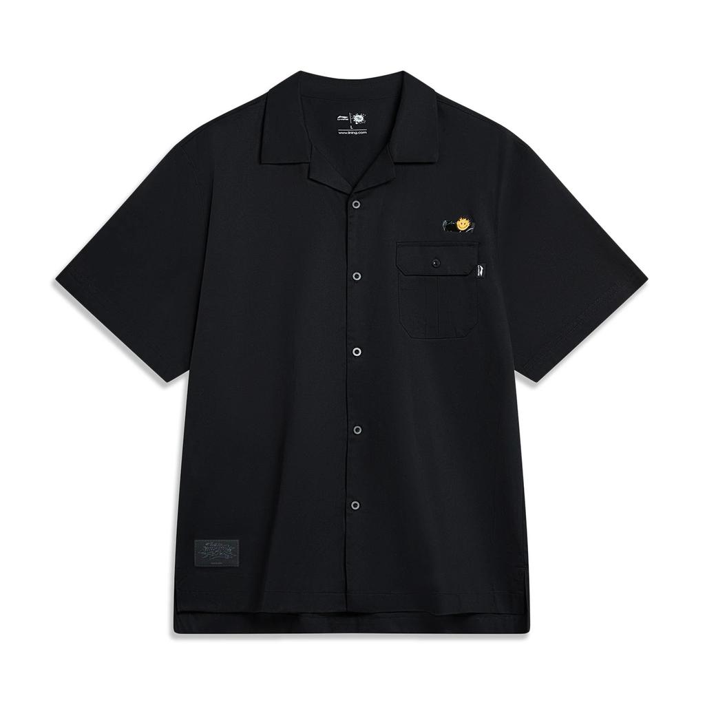 Li Ning Skateboard Series Back Smiley Logo Loose Casual Short Sleeve Shirt Men shirts Black ASHT445-1