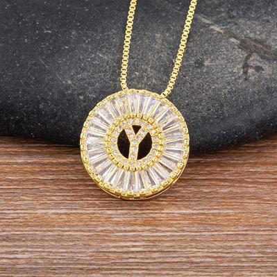 Nidin Name Initials A-Z 26 Zircon Letters Necklace Gold Color Alphabet Clavicle Chain Choker For Women Pendant Collar Jewelry