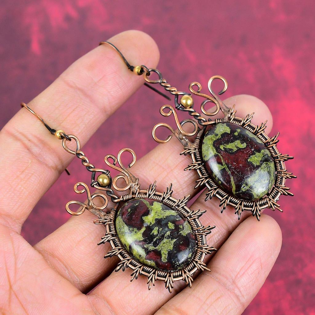 Dragon Bloodstone Earring Copper Wire Wrapped Earrings Handmade Copper Jewelry Very Pretty Gemstone Earring Wire Wrap Jewelry Gifts for Wife
