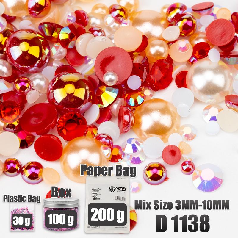 VDD 30/60/100/200g Mix Size ABS Half Round Pearls Flatback Beads Color Resin Rhinestone Crafts Nail Art DIY Decoration
