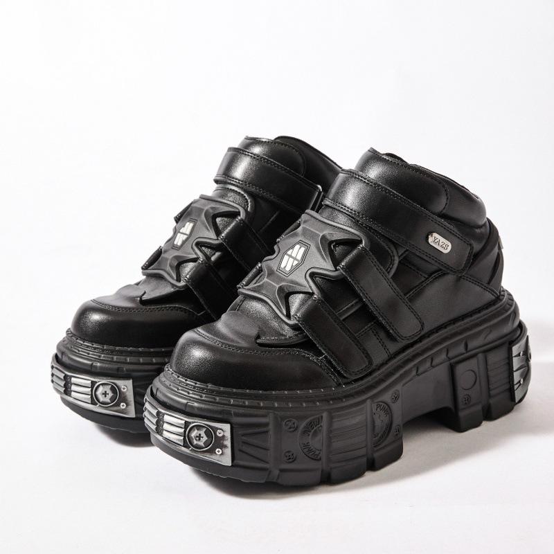 

Готические панк туфли на платформе женские ботинки на шнуровке с массивной подошвой кожаные большого размера в темном стиле 44 чёрный